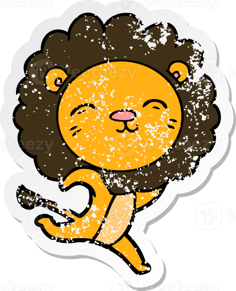 distressed sticker of a cartoon lion png