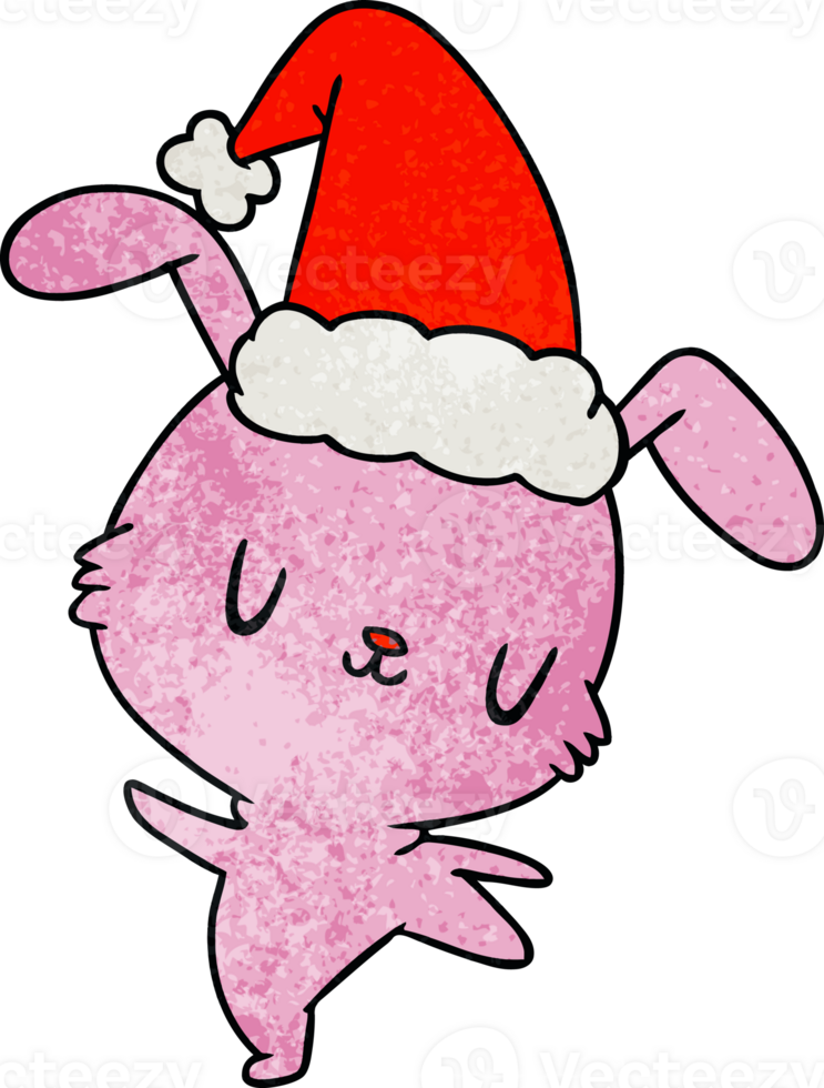 hand drawn christmas textured cartoon of kawaii rabbit png