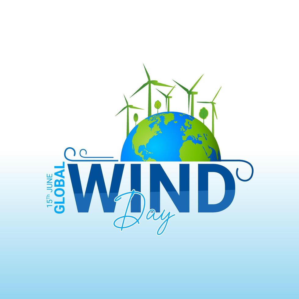 Global Wind Day green natural creative ad design. earth globe and wind, ESG and Clean Energy Concept, Concept of sustainable ecological future and alternative energy of an eco friendly planet. vector