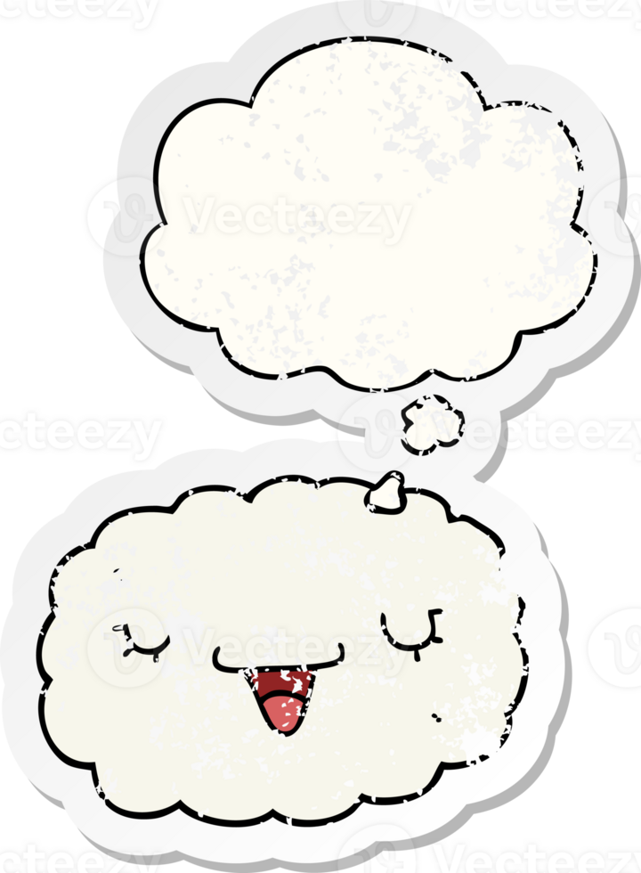 cartoon cloud with thought bubble as a distressed worn sticker png