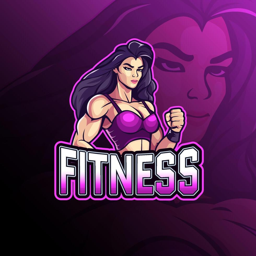 Fitness woman mascot logo design for badge, emblem, esport and t-shirt printing vector