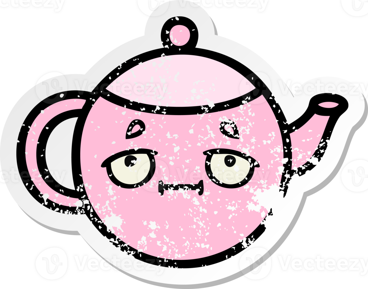 distressed sticker of a cute cartoon teapot png