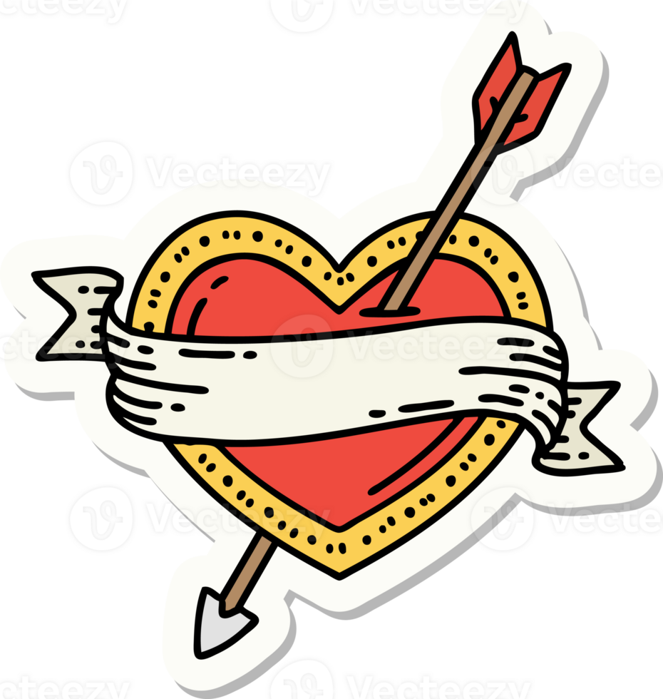 sticker of tattoo in traditional style of an arrow heart and banner png