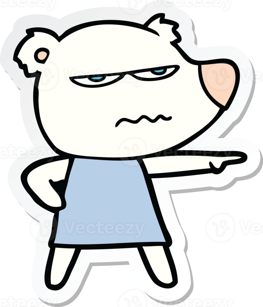 sticker of a cartoon angry bear polar girl pointing png