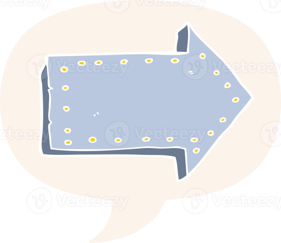 cartoon pointing arrow with speech bubble in retro style png