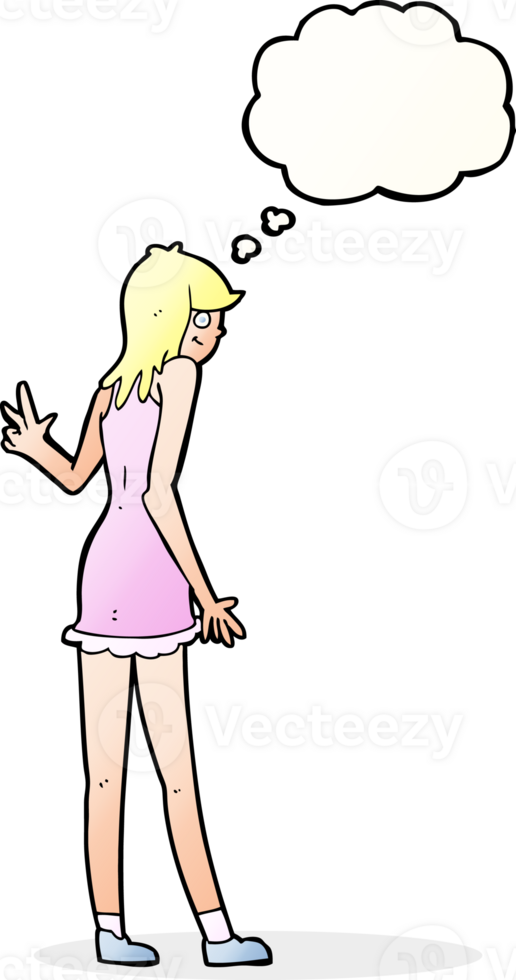 cartoon woman waving with thought bubble png