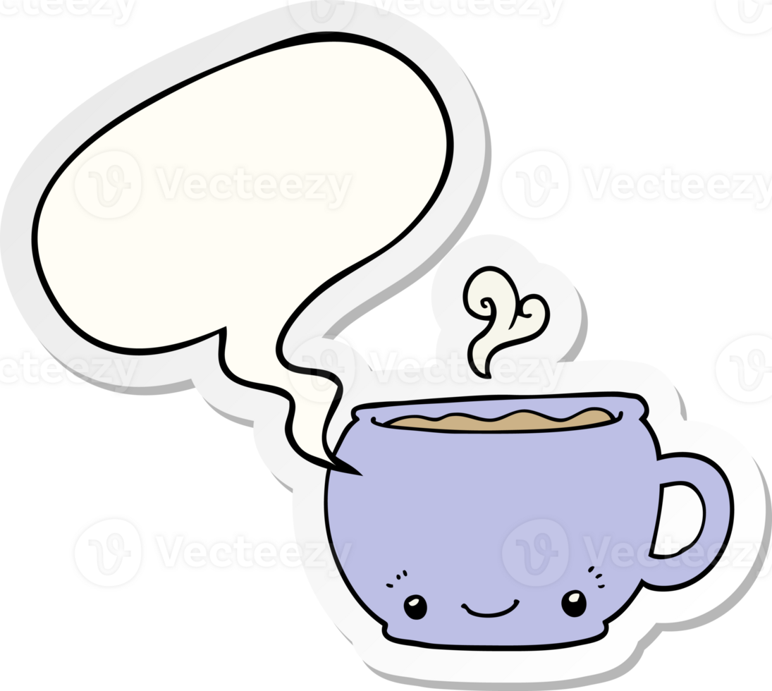 cartoon hot cup of coffee with speech bubble sticker png