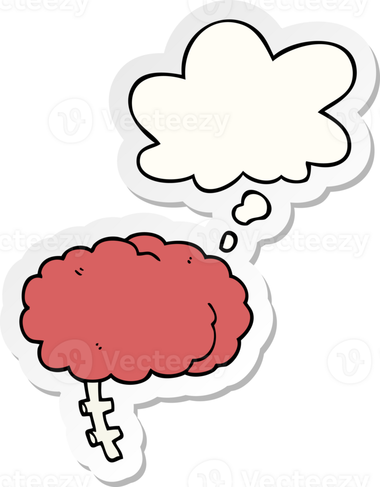 cartoon brain with thought bubble as a printed sticker png