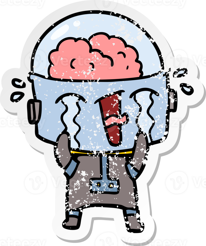 distressed sticker of a cartoon crying robot png