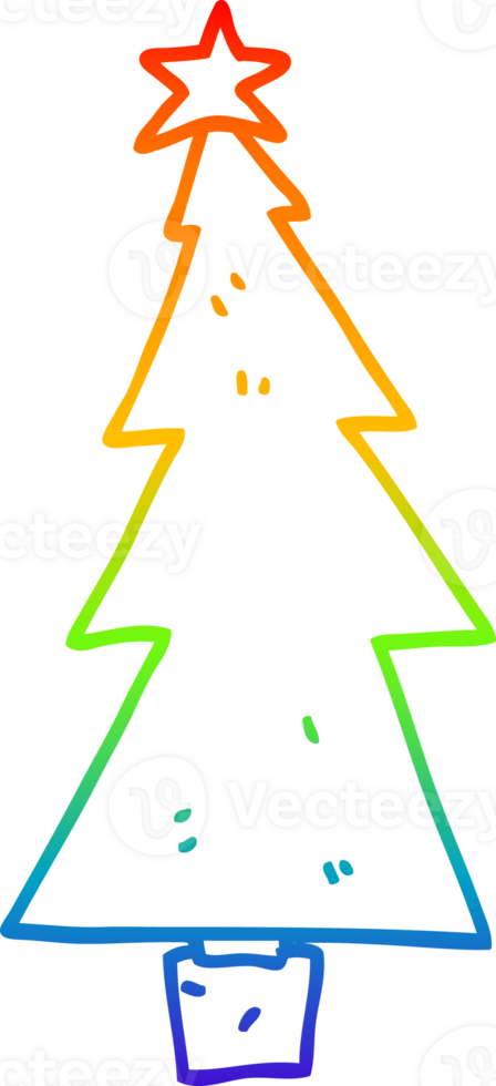 rainbow gradient line drawing of a cartoon christmas tree png