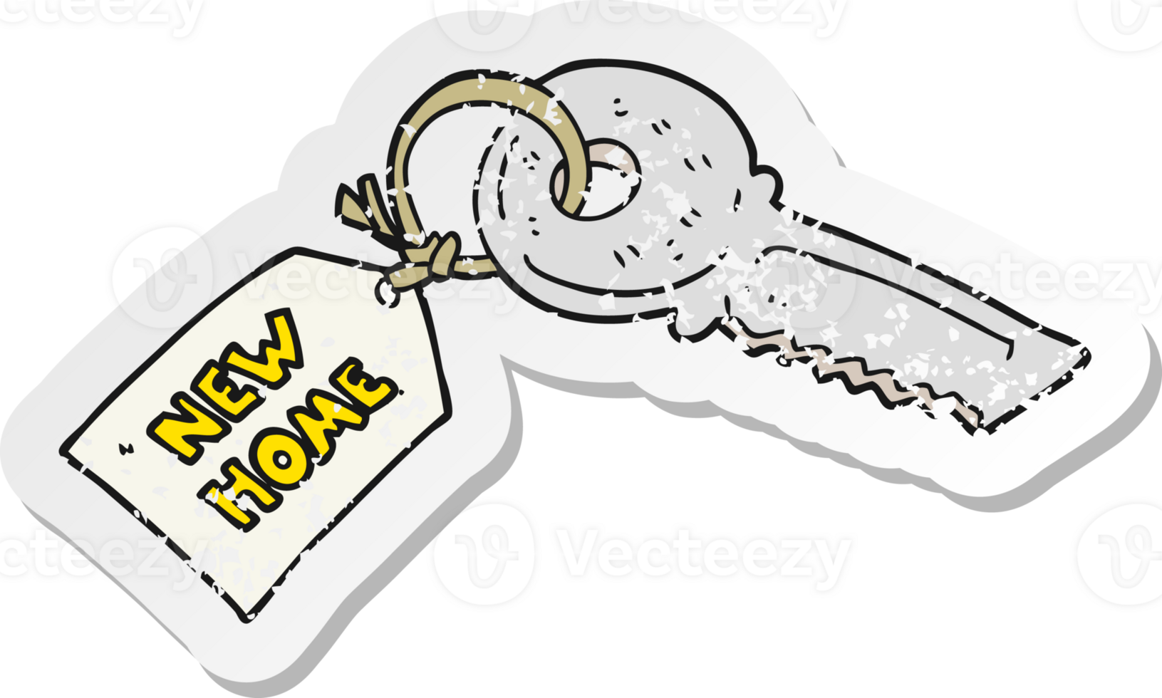retro distressed sticker of a cartoon house key with new home tag png