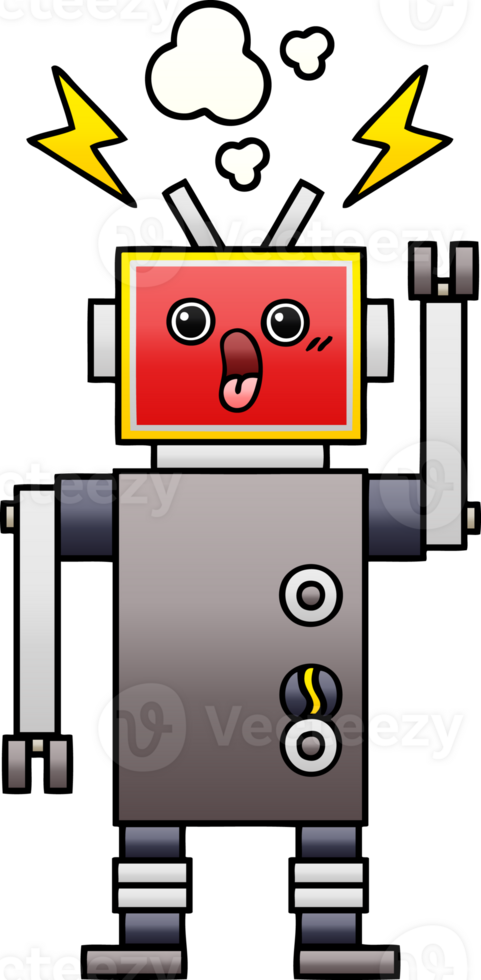 gradient shaded cartoon of a robot malfunction png