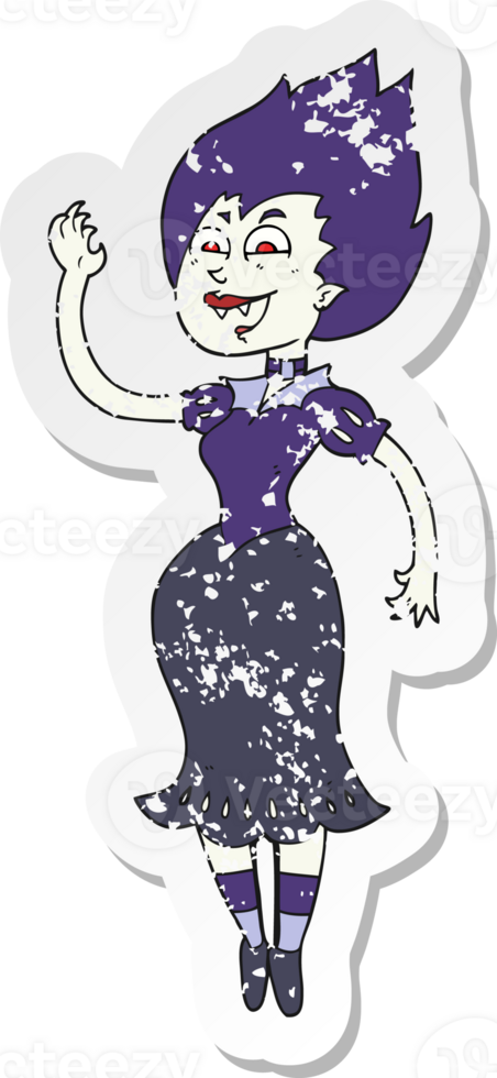 retro distressed sticker of a cartoon vampire girl png