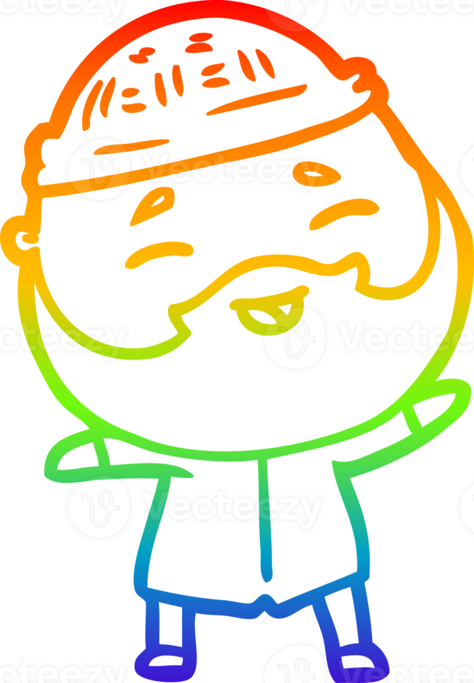 rainbow gradient line drawing of a cartoon happy bearded man png