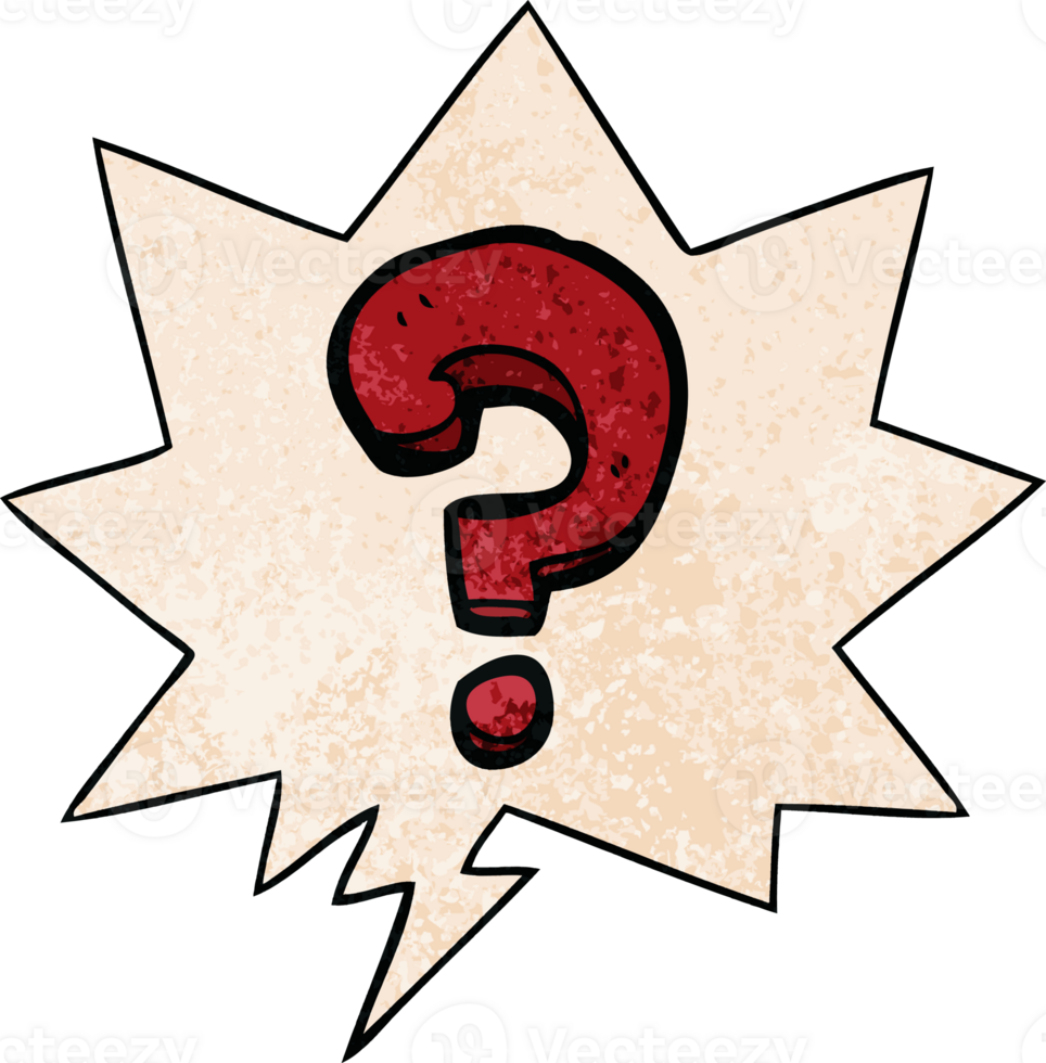 cartoon question mark with speech bubble in retro texture style png