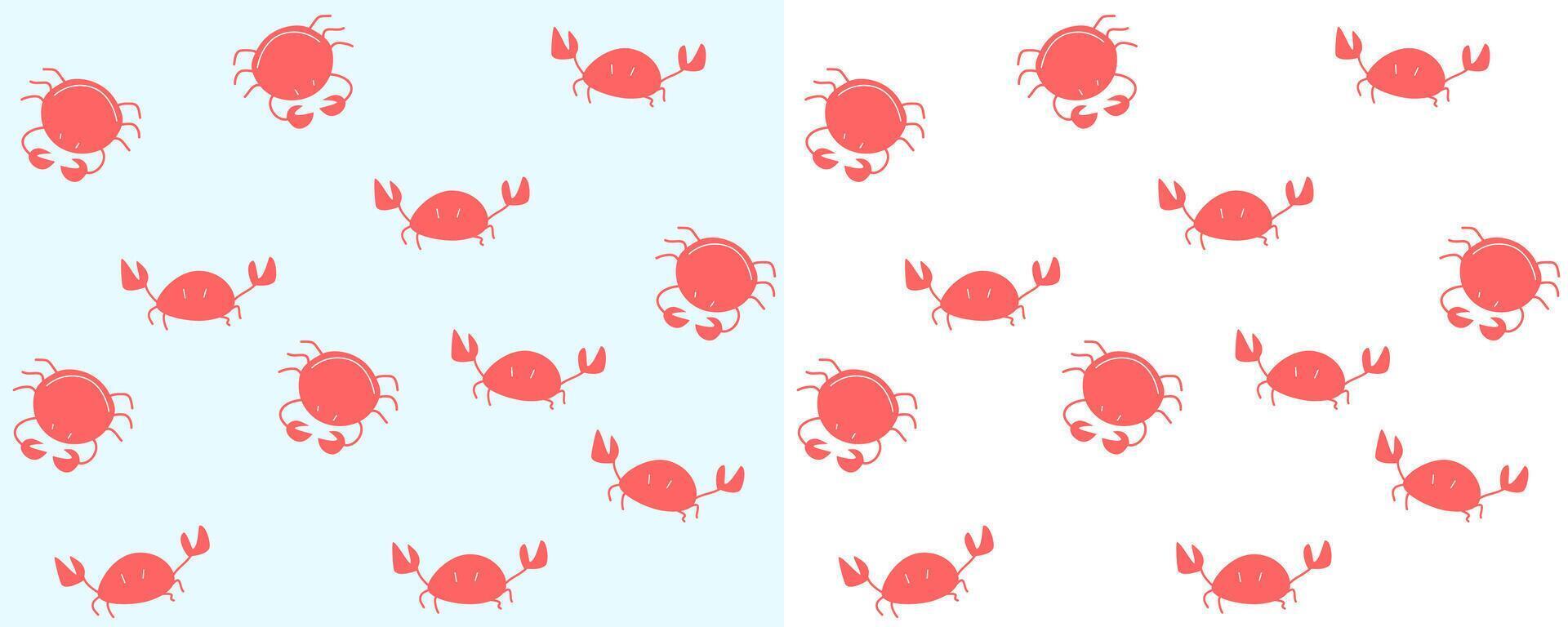 Seamless pattern with red crabs. Seabed, crayfish on blue. Suitable for design and printing on fabric. illustrations isolated on azure and white background in flat style vector