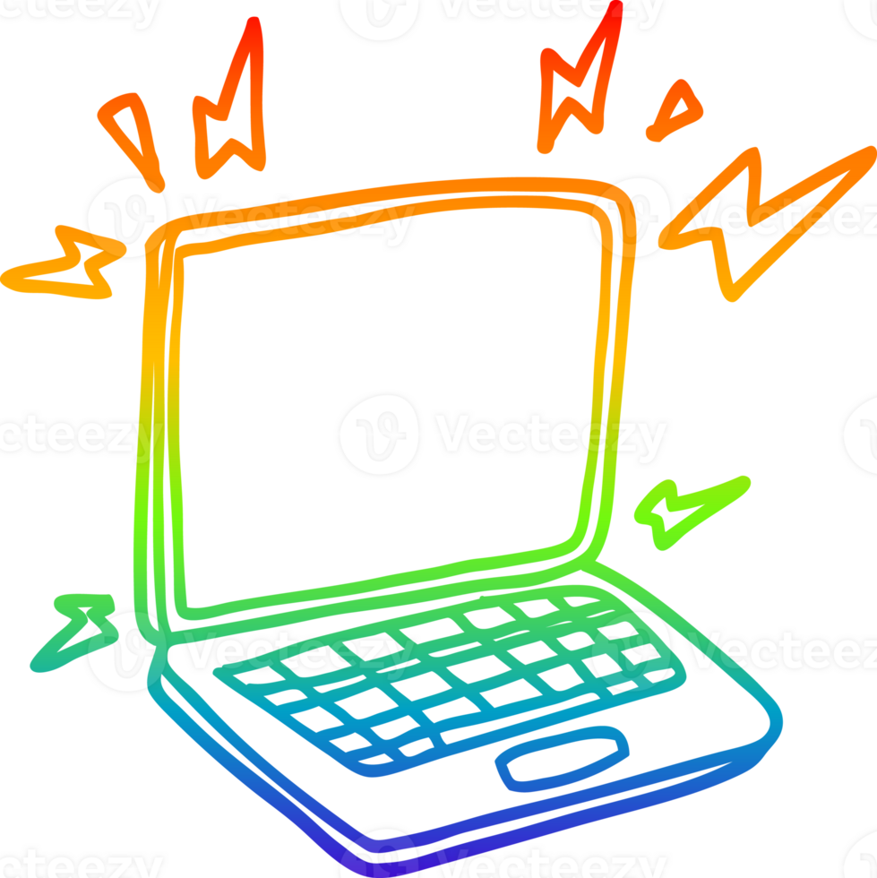 rainbow gradient line drawing of a cartoon laptop computer png