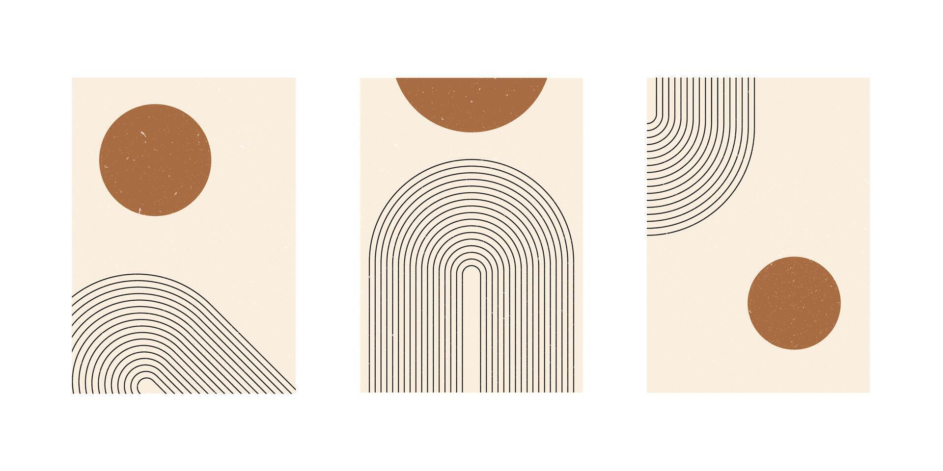 Line Minimalist Art. Boho Wall Art Design Images Set. vector
