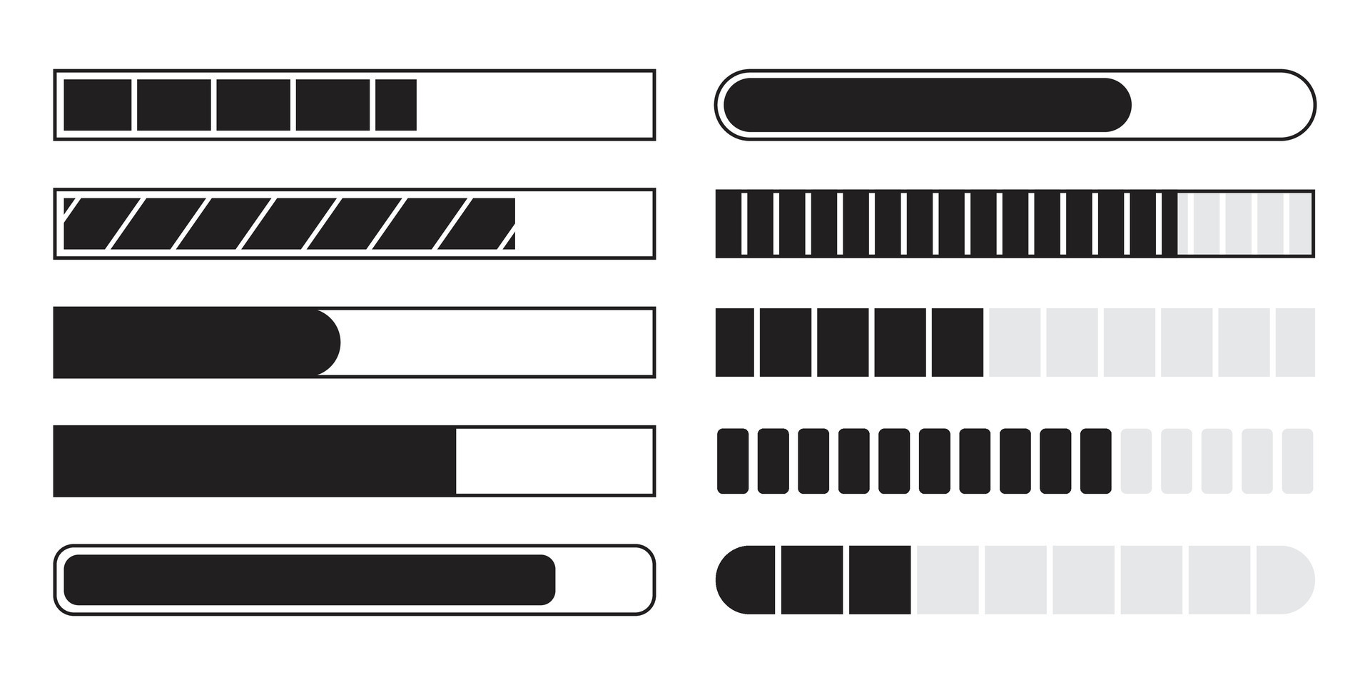 Loading Bar Progress Set Black and White 45089465 Vector Art at Vecteezy