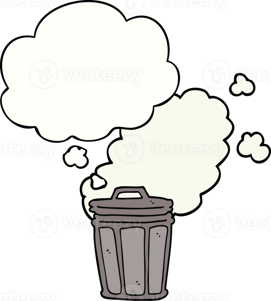 cartoon stinky garbage can with thought bubble png
