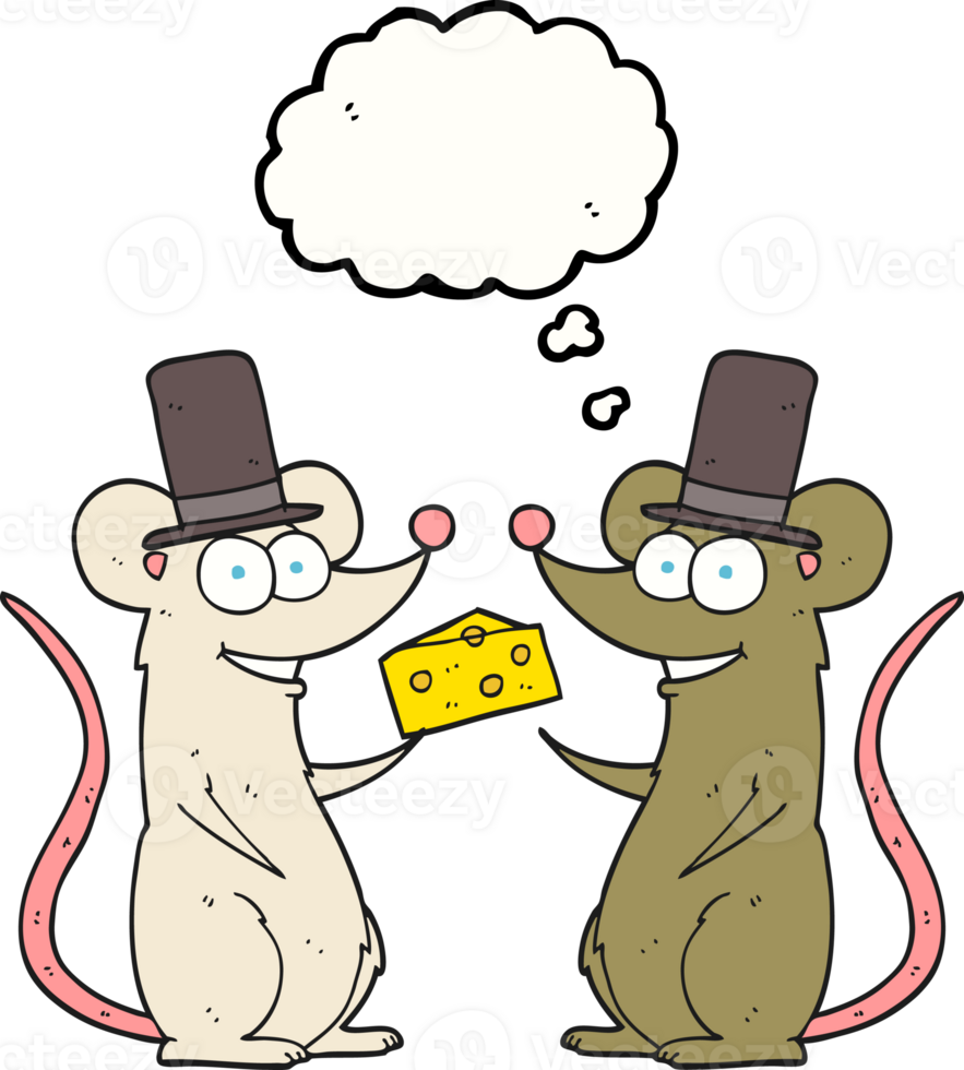 hand drawn thought bubble cartoon mice with cheese png
