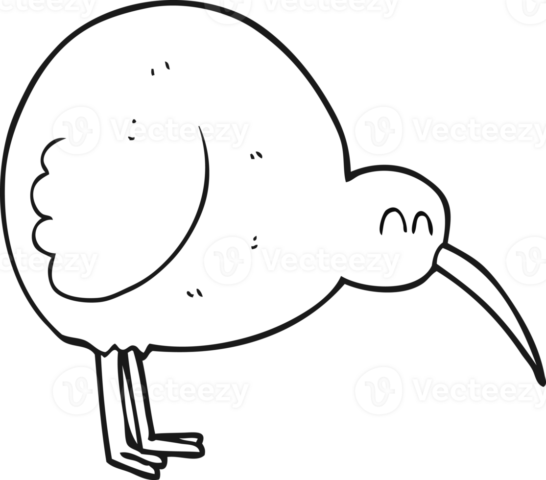 hand drawn black and white cartoon kiwi bird png