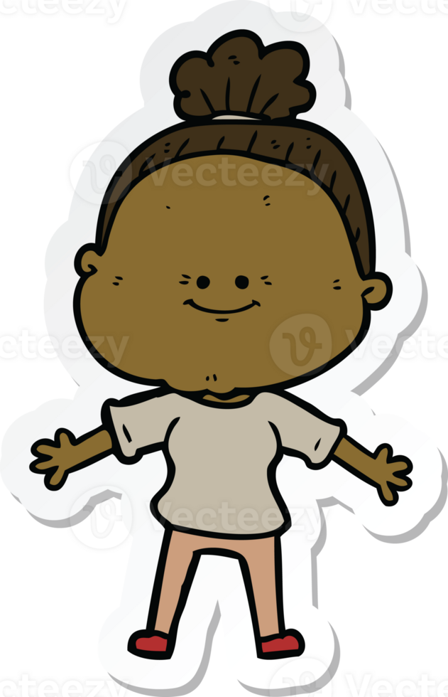 sticker of a cartoon happy old woman png