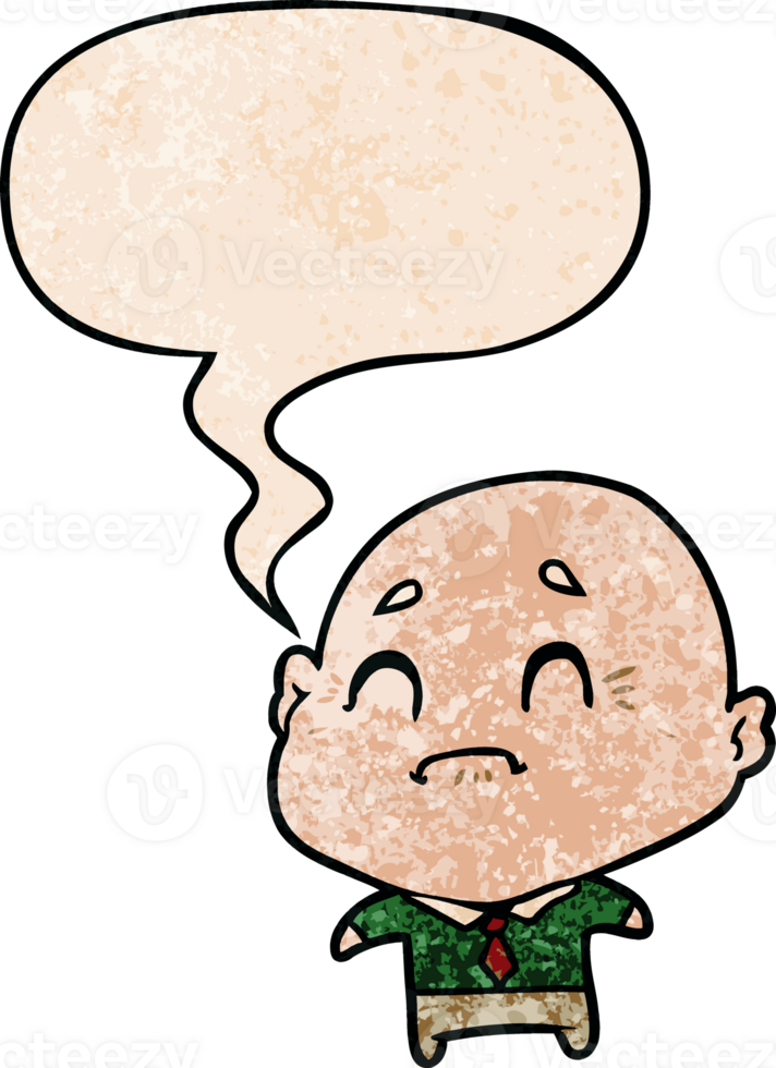 cartoon old man with speech bubble in retro texture style png