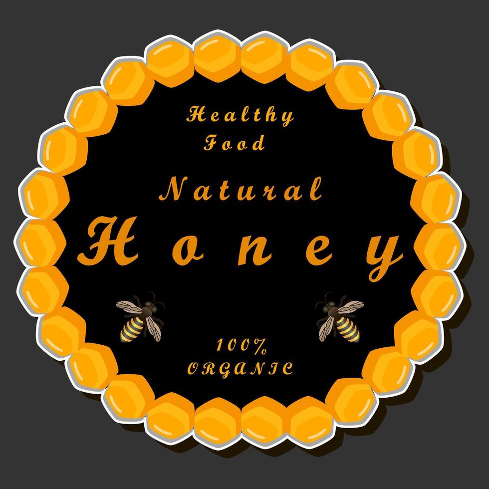 ilustración en tema para etiqueta de azucarado fluido abajo miel en panal con abeja vector