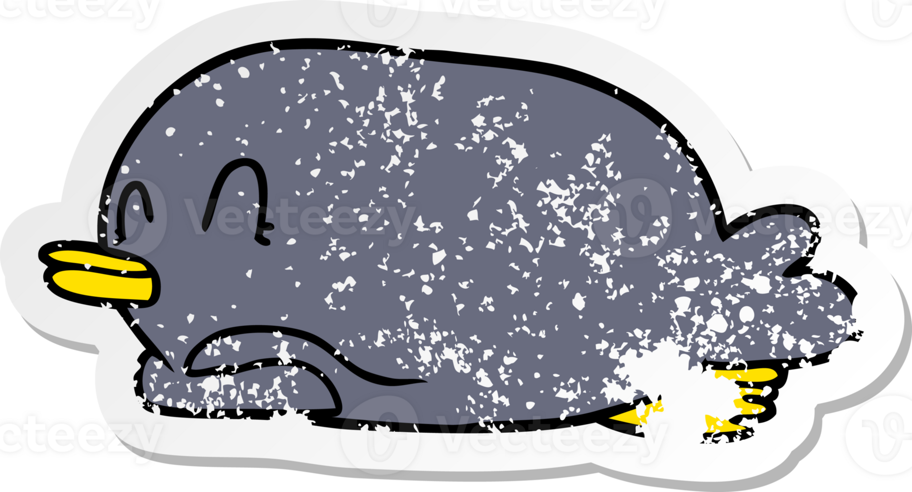 distressed sticker of a penguin lying on belly png
