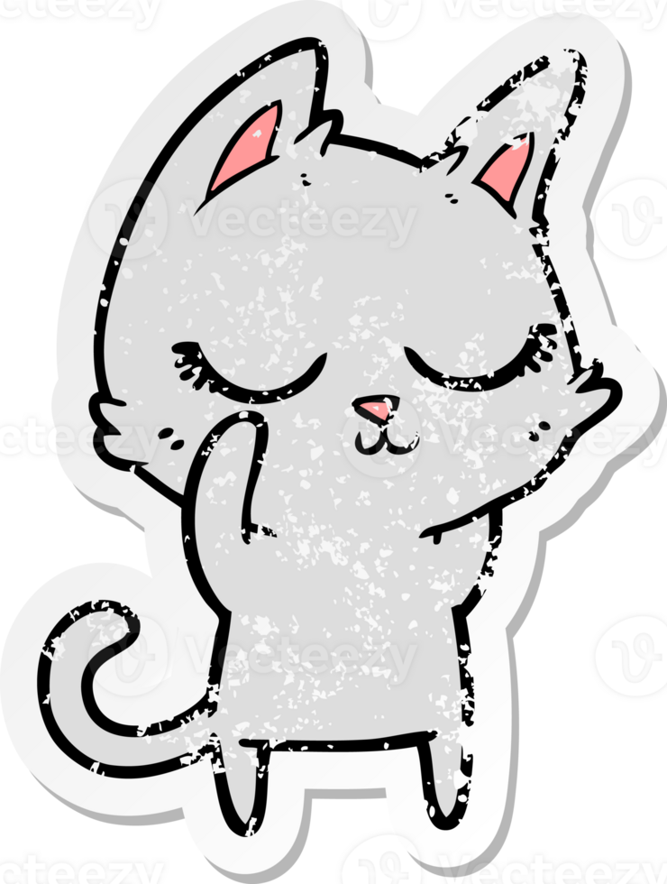 distressed sticker of a calm cartoon cat png