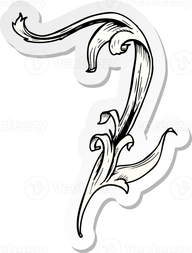 sticker of a traditional hand drawn floral swirl png