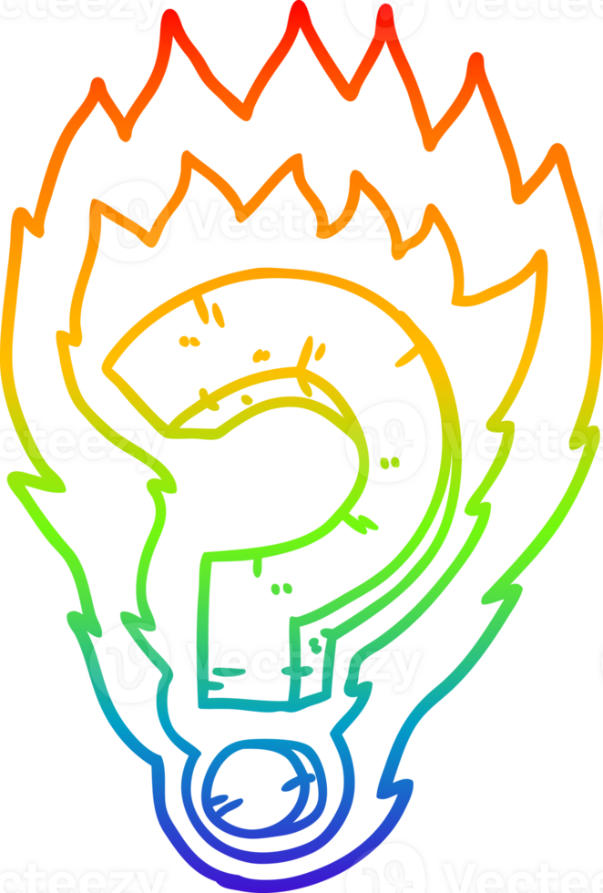 rainbow gradient line drawing of a cartoon flaming question mark png
