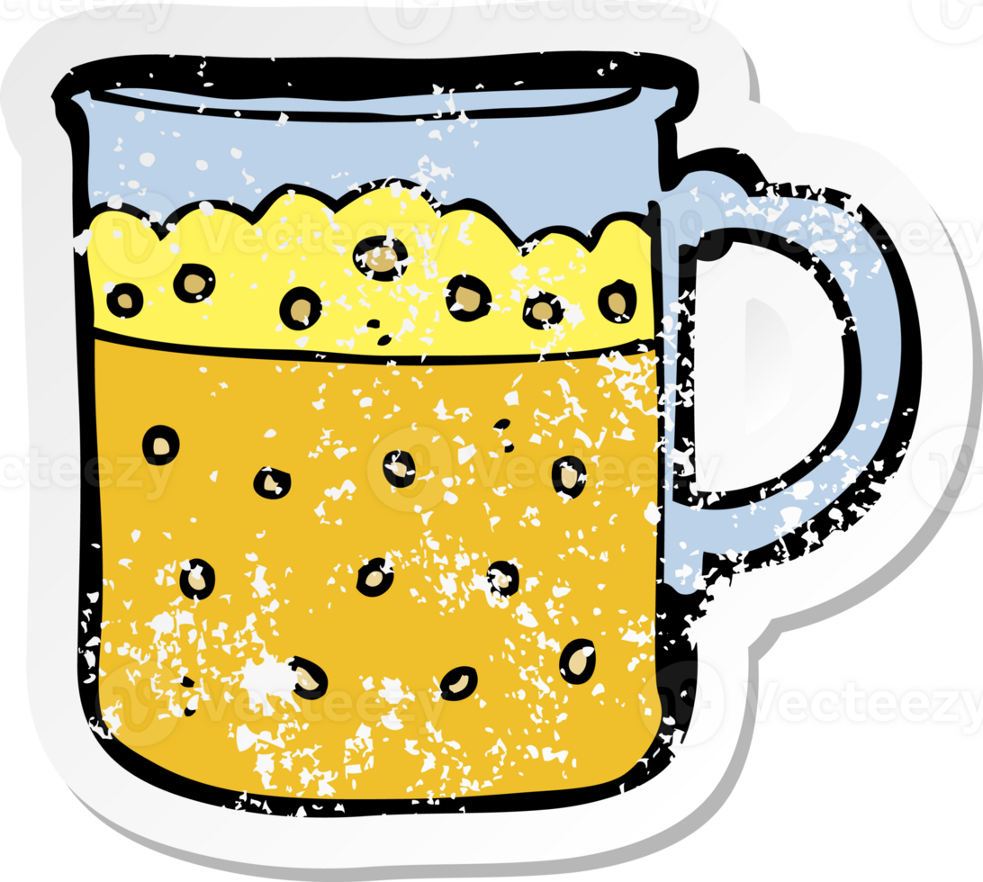 retro distressed sticker of a cartoon mug of beer png