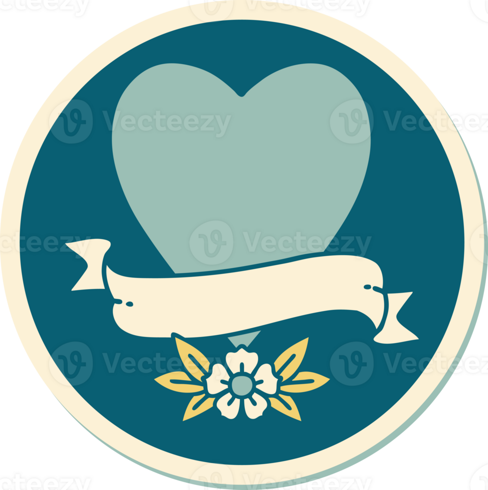 sticker of tattoo in traditional style of a heart and banner png