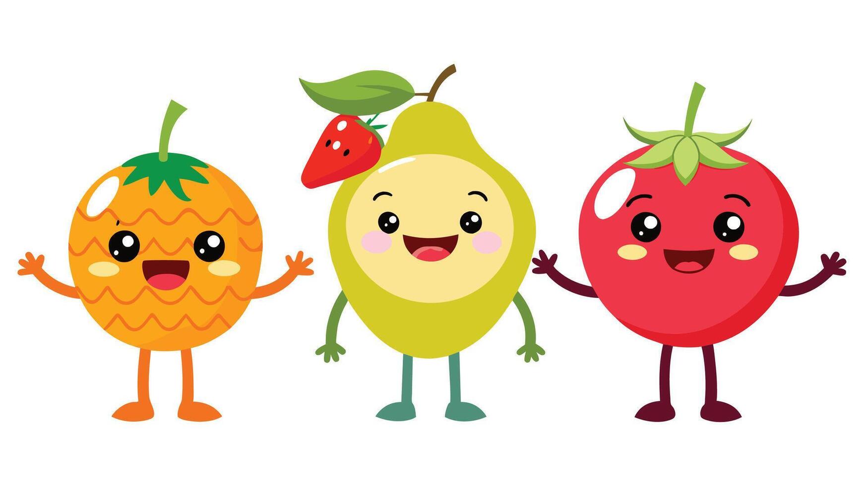Big Set cute cartoon realistic fruits characters vector