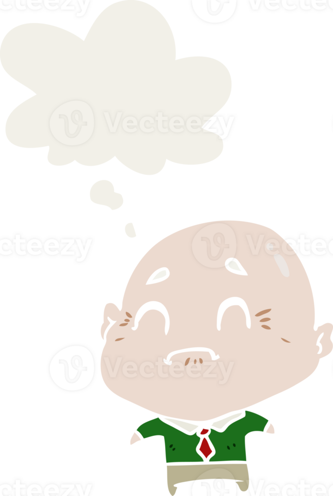 cartoon old man with thought bubble in retro style png