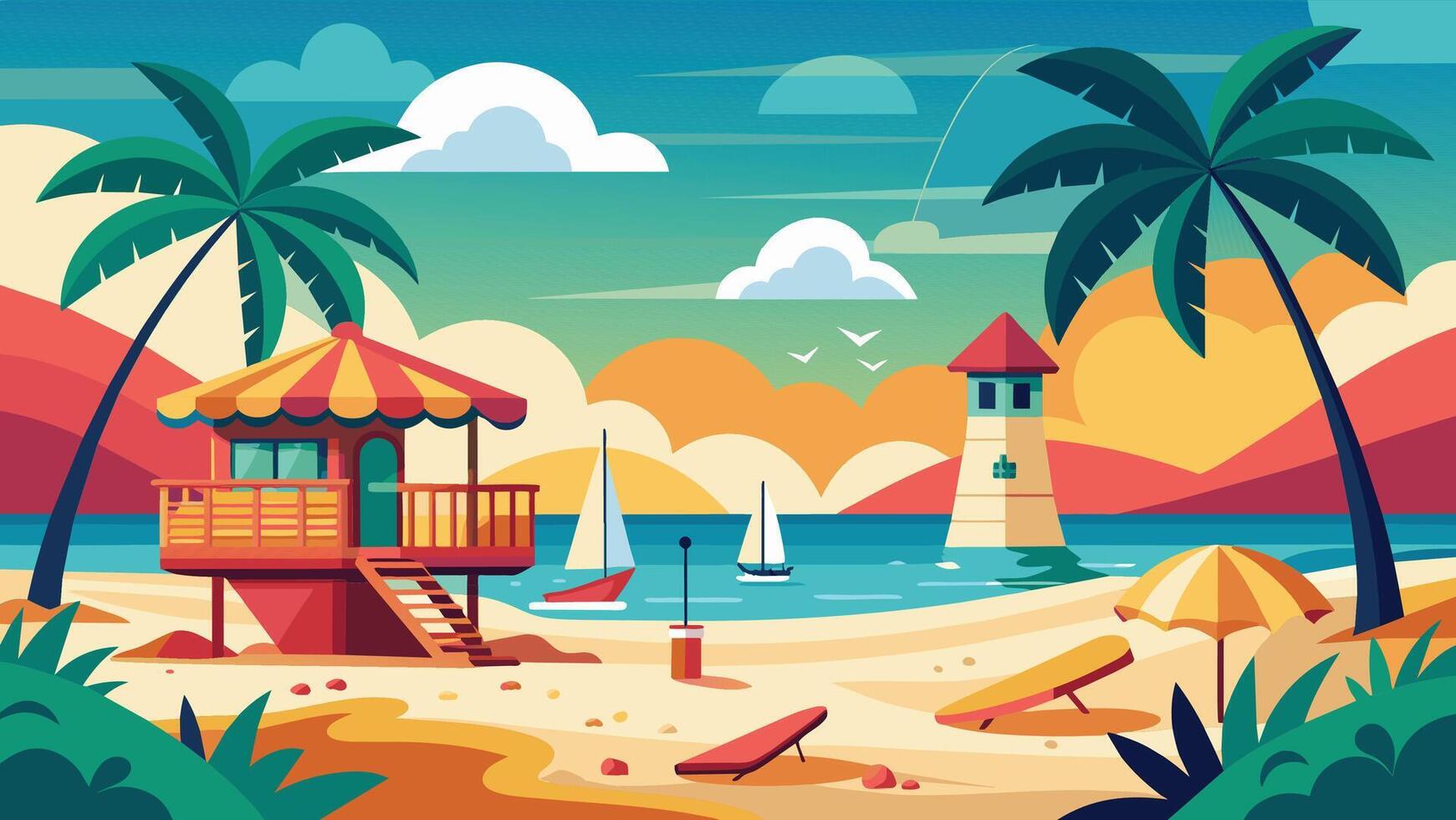 Summer beach scene banner design background vector