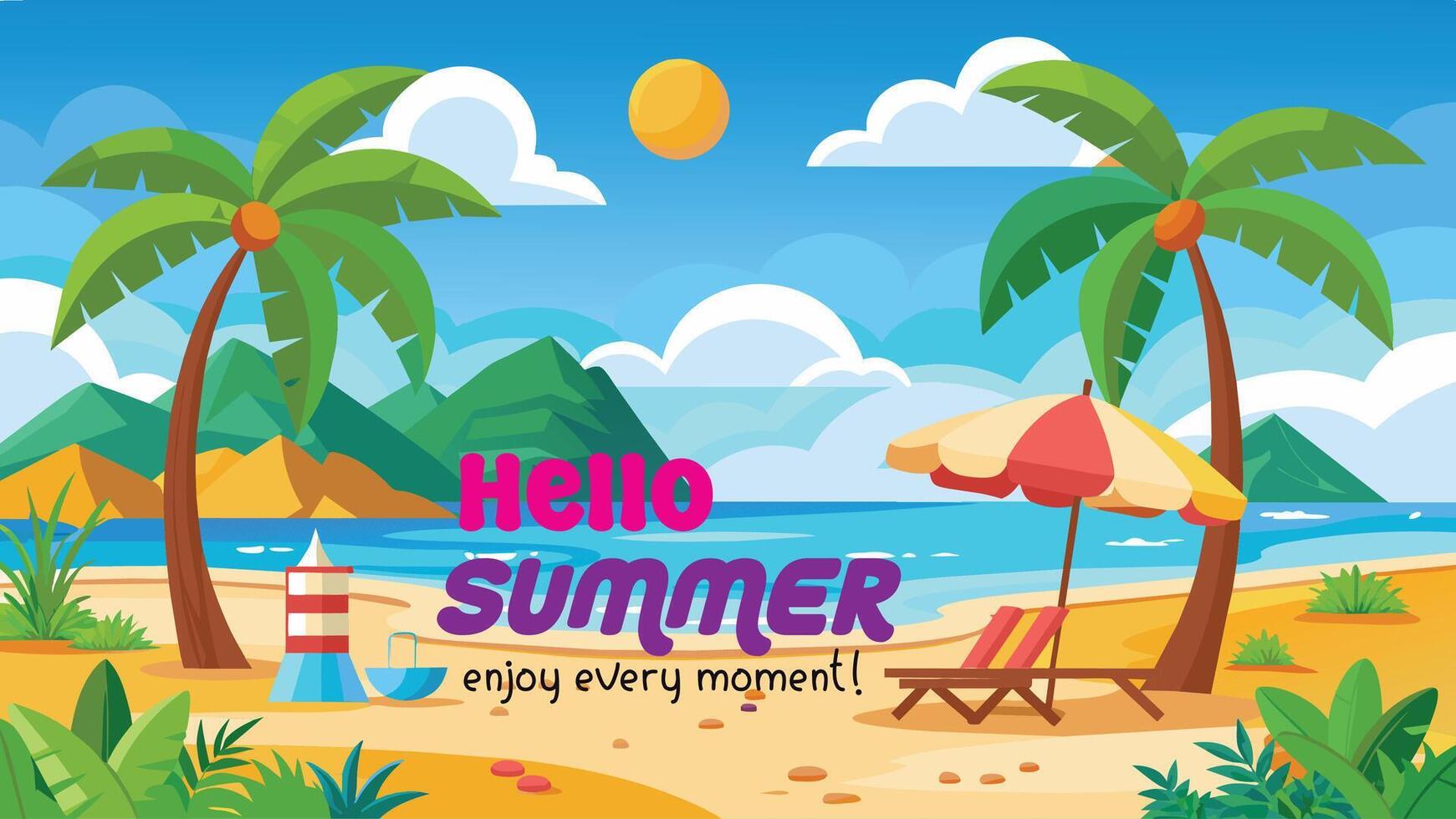 Summer beach scene banner design background vector