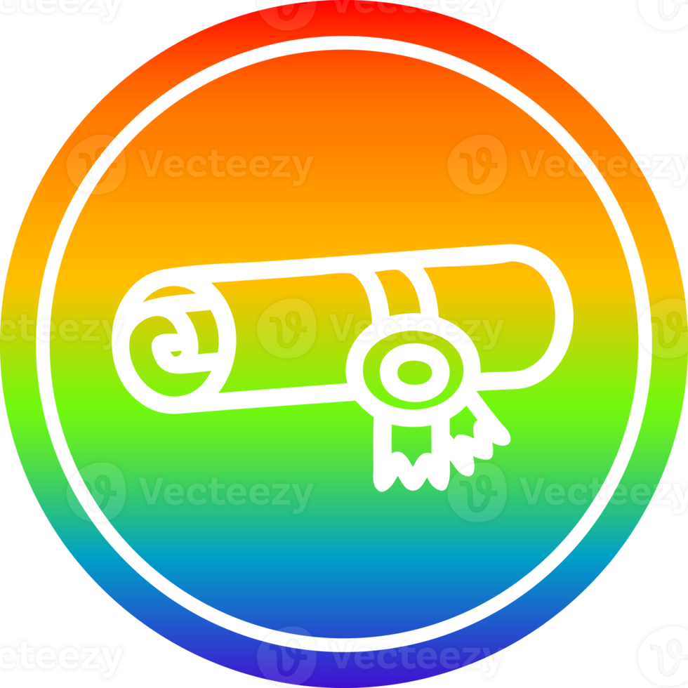 diploma certificate circular icon with rainbow gradient finish png