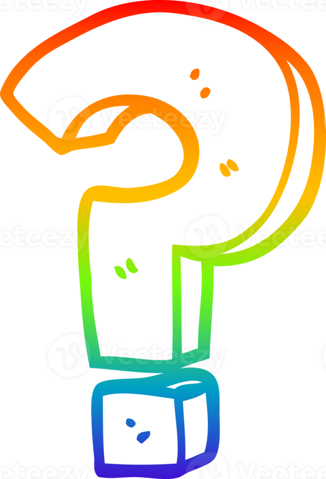 rainbow gradient line drawing of a cartoon question mark png