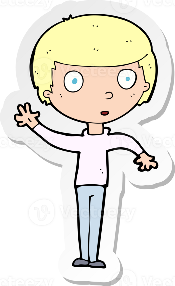 sticker of a cartoon waving boy png