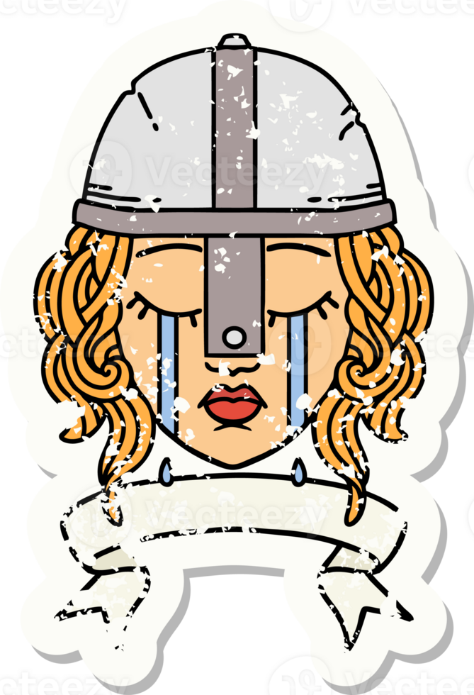 Retro Tattoo Style crying human fighter character with banner png