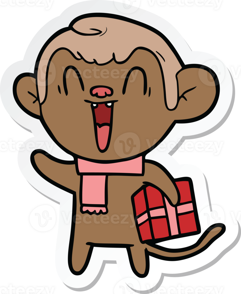 sticker of a cartoon laughing monkey png