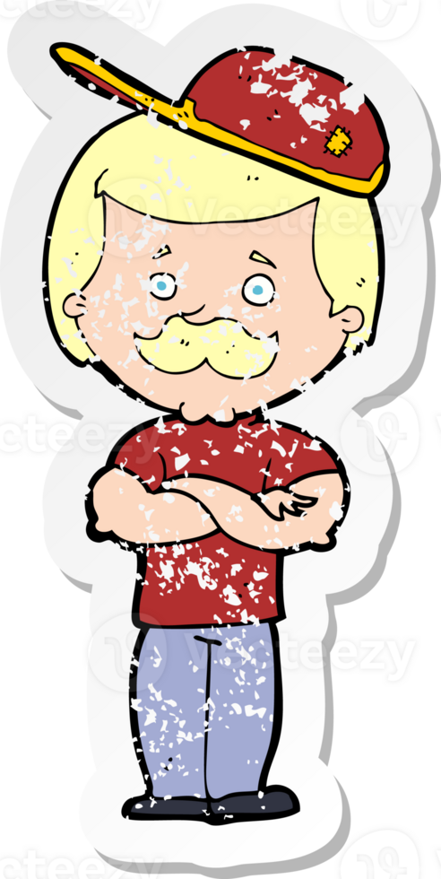 retro distressed sticker of a cartoon manly man png