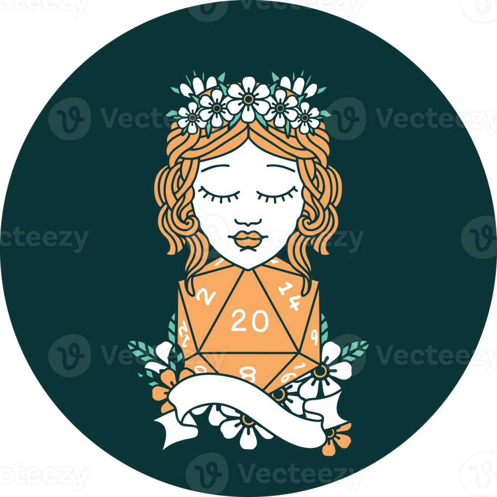 icon of human druid with natural twenty dice roll png