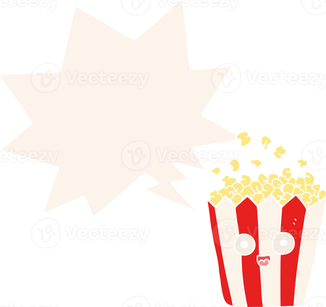 cartoon popcorn with speech bubble in retro style png