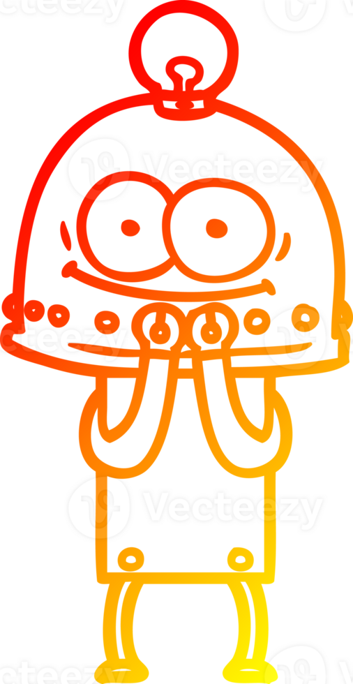 warm gradient line drawing of a happy carton robot with light bulb png