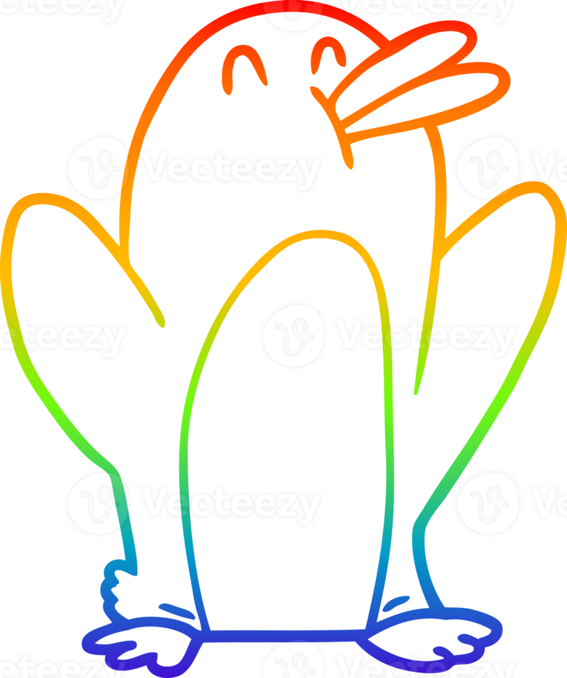 rainbow gradient line drawing of a cartoon penguin png