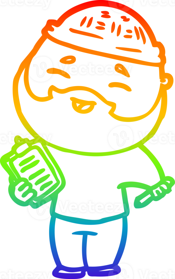 rainbow gradient line drawing of a cartoon happy bearded man png